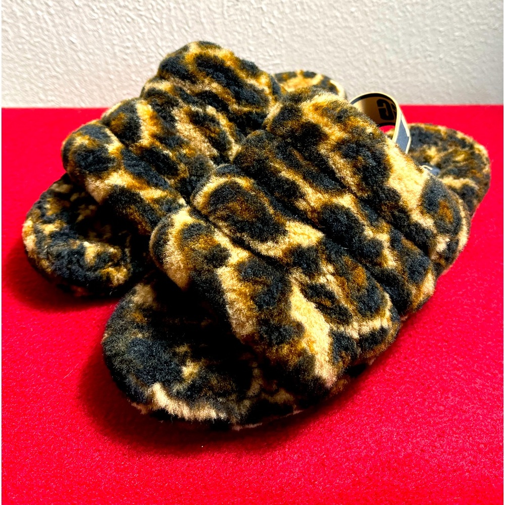 UGG Women’s Fluff Yeah Leopard Animal Print Slide Slippers Size 10